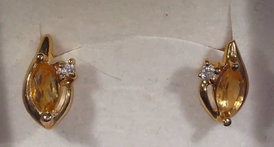 Pendientes de colección de oro amarillo de 10 quilates citrino genuino con topacio blanco. Foto 1 de 3