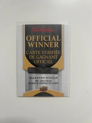2025/26 UPPER DECK TIME HORTONS MacKENZIE WEEGAR NHL JERSEY RELICS REDEMPTION - Image 1 of 2
