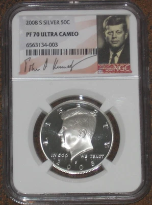 2008 S Silver Proof JFK Kennedy Half Dollar NGC PF70 UCAM PR 50c - Image 1 of 3