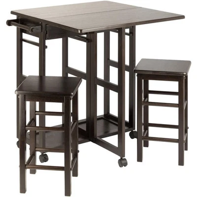 Winsome Suzanne 3-Piece Drop Leaf Space Saver Solid Wood Dining Set in Coffee - Image 1 of 4