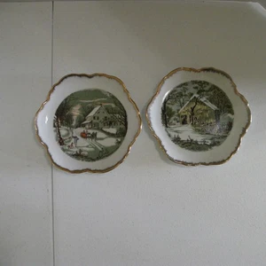 Juego de 2 platos decorativos colgantes de pared vintage Currier & Ives Homestead invierno - Imagen 1 de 15