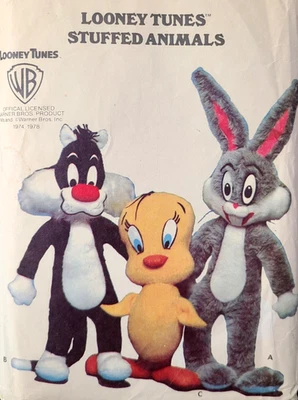 Vtg Butterick 6347 Sew Pattern Looney Tunes Stuffed Animal Bugs Tweety Sylvester - Image 1 of 4