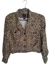 Giacca blazer Silk City vintage anni 80 stampa leopardata bottoni plissettata crop seta 10 - Foto 1 di 11