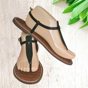 Sam Edelman Gigi Sandals Black And Gold Leather Ankle Strap Thong Size 8 1/2 - Picture 1 of 10