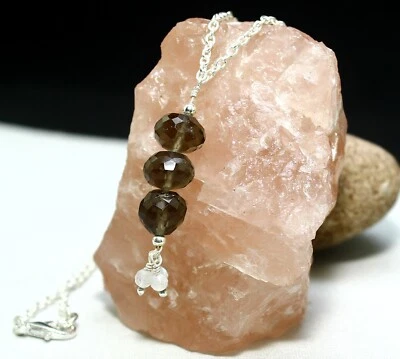 925 Solid Silver Natural Smoky Quartz Gemstone Handmade Necklace Gift Jewelry - Image 1 of 4
