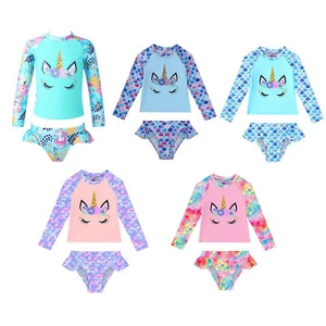 Girls Kids Two-piece Swimsuit Fish Scale Tankini Rash Guard Bath Suit Swimwear - Picture 1 of 25