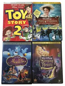 Disney Set 4 DVD Movies Sleeping Beauty Aladdin Mary Poppins Toy Story 2 PERFECT - Imagen 1 de 2