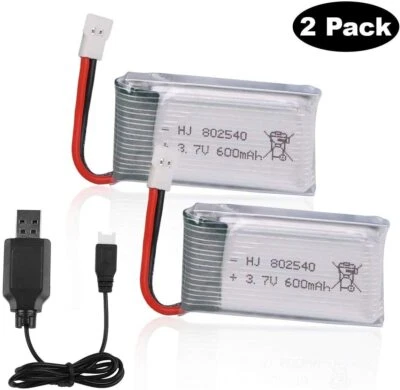 2 Stk 3,7V 600mAh 25C Lipo-akku XH2,54 Stecker mit USB Ladekabel für RC Drohne - Bild 1 von 4