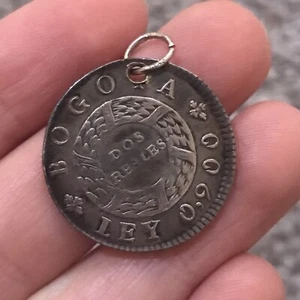 1848 Bogota Columbia Two (2) Reales Silver Coin Pendant - Picture 1 of 2