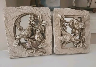 Juego de 2 Espejos Cuadrados con Pájaros Appx 7" Cuadrados Imitación Piedra Resina Decoración de Pared Foto 1 de 4