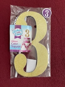 Baked With Love CAKE TOPPER GOLD GLITTER #3 THREE Birthday Cake ** NEW ** - Picture 1 of 1