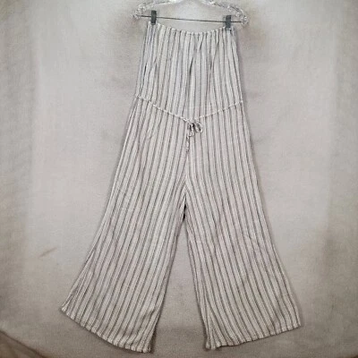 Blue Life Ivory Striped Strapless Linen Wide Leg Crop Womens Jumpsuit Size M - Image 1 of 4
