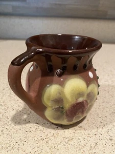 Mexikanischer schöner Terrakotta Becher Made in Mexico mit Etikett Tropfglasur - Bild 1 von 9
