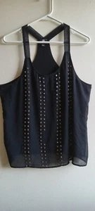 Rock And Republic Size L Punk Rock Studded Tank Top Black Racerback Layered - Picture 1 of 7