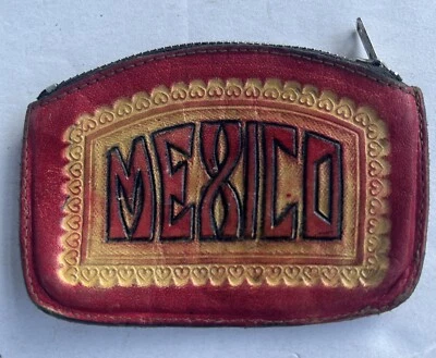 México Souvenir Cambio Monedero Bolso Rojo Cierre Cremallera Lobo Foto 1 de 4