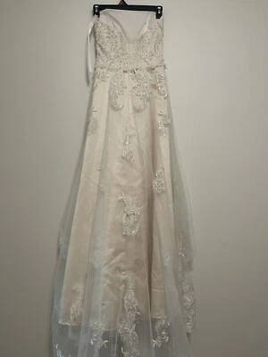Dineh's Collection Wedding Dress, Ivory Champage, Straples; Embroidered;beaded - Image 1 of 4