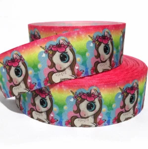 GROSGRAIN RIBBON 7/8" & 1.5" Unicorns Printed - S3T - Spring - Summer Pink Blue - Picture 1 of 1