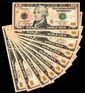 1 Pcs ⭐️$10 2009 Federal Reserve Note STAR Gem Unc Free Shipping (B163) - Picture 1 of 2