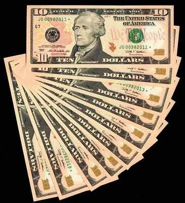 1 Pcs ⭐️$10 2009 Federal Reserve Note STAR Gem Unc Free Shipping (B163) - Image 1 of 2