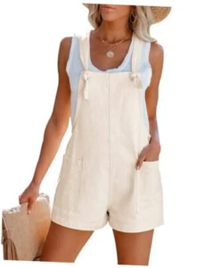 Women's Summer Casual Sleeveless Rompers Loose Spaghetti Strap Large Beige - Picture 1 of 7