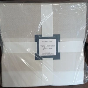 Charter Club Yarn Dye Stripe Blanket Tan & White Acrylic Queen- Retail $100, New - Picture 1 of 4