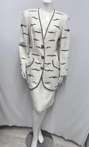 Vintage Black Tie II Oleg Cassini Set Suit Jacket Skirt Metallic Raised Beads 12 - Picture 1 of 14
