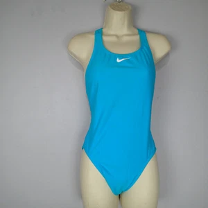 Ladies Nike Open Back Classic Solid One Piece Swimsuit Swimwear 36 blue - Picture 1 of 9