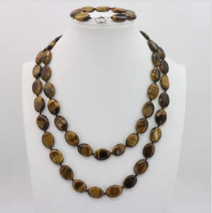 13X18mm Yellow Tigers Eye gemstone oval shape beads necklace 50'' bractele 7.5'' - Picture 1 of 5