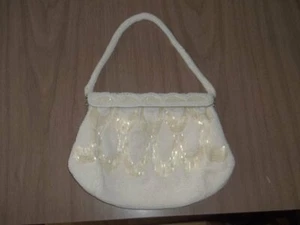 Beautiful VIntage WAHLBORG Heavily Beaded Purse Size 8 x 6" WHite - Picture 1 of 3