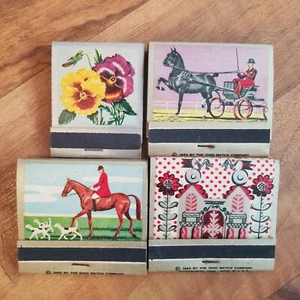 4 Matchbooks Ohio Blue Tip Horse Buggy Dalmatian Dogs Flowers Farmcore Western  - Picture 1 of 9