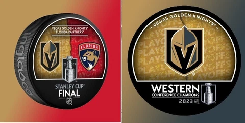 2023 STANLEY CUP FINAL VEGAS GOLDEN KNIGHTS TEAM PUCK SET WESTERN CONFERENCE Cover