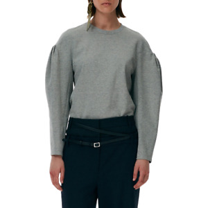 TIBI Punto Milano Puff Sleeve Sweatshirt Heather Grey Light Long Sleeve Top 2