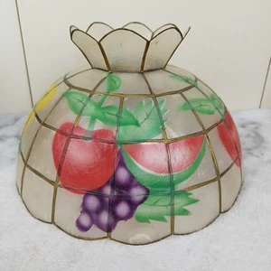 Vintage Capiz Shell 1970's Ceiling Light Shade Hand Painted Fruit Farmhouse - Bild 1 von 5