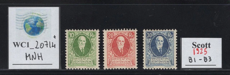 WC1_20714*. ЛИХТЕНШТЕЙН. 1925 полу почтовый набор. Sc.B1-B3. Как новые без наклеек и следов - Изображение 1 из 1