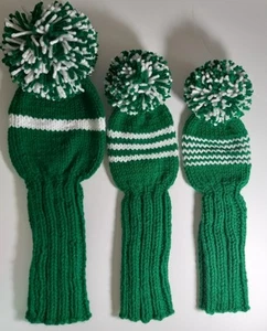 CUSTOM SET of 3 Hand Knit Golf Club Headcovers, Oversized Driver, Fairway Woods - Picture 1 of 12