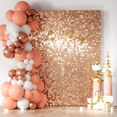 Rose Gold Shimmer Wall Backdrop 15 pcs Sequin wall panels for Party Backdrop - Image 1 of 4