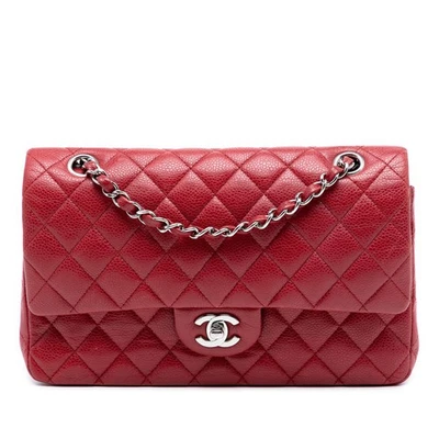 Bolso de Hombro Chanel Autenticado Mediano Clásico Caviar Doble Solapa Cuero Rojo Foto 1 de 4