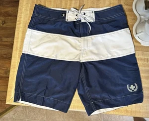 Andrew Christian Men Board Shorts Size 32 .Striped Navy/White Swim Trunks - Picture 1 of 8