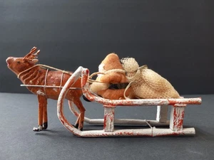 Vintage Cotton Santa in Sleigh with Reindeer Japan 1930's - Picture 1 of 6