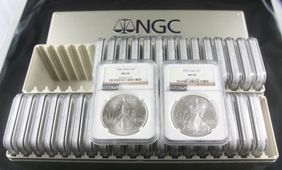 1986-2020 AMERICAN SILVER EAGLE 35 COIN SET WITH 2 NGC BOXES, NGC MS69 MAC - Image 1 of 4