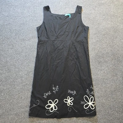 Fresh Produce 连衣裙女式 16 码黑色花卉刺绣衬里经典复古 — 第 1/4 张图片