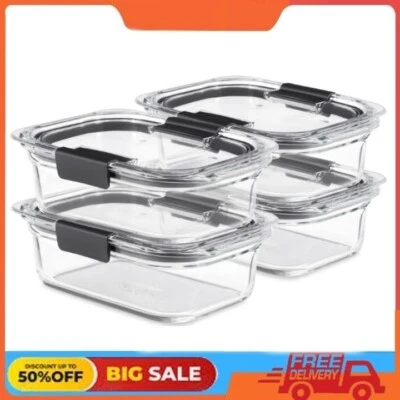 Juego de 4 contenedores de almacenamiento de alimentos Rubbermaid Brilliance de vidrio con tapas de cierre Foto 1 de 4