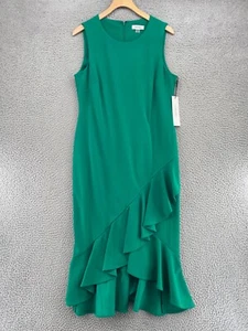 Vestido Calvin Klein para mujer 12 verde cambio alto bajo volantes sin mangas elástico nuevo con etiquetas - Imagen 1 de 11