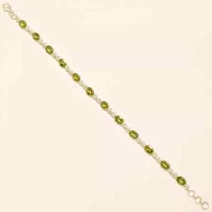5.60 Gm 925 Solid Sterling Silver Natural Peridot Cut Stone Bracelet 8.25" i-601 - Picture 1 of 1