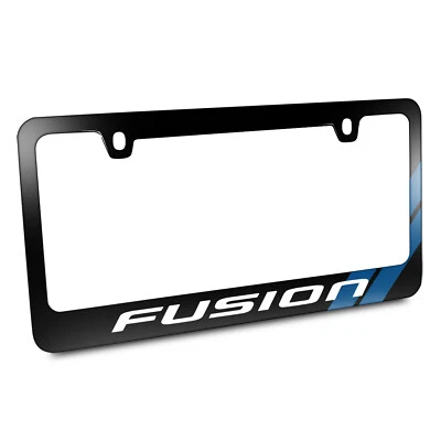 Ford Fusion Carbon Fiber Texture Blue Stripe Black Metal License Plate Frame - Image 1 of 4