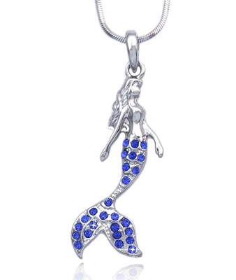 Fairytale Royal Blue Crystal  Mermaid Pendant Necklace Girl Jewelry Gift Box Foto 1 de 3