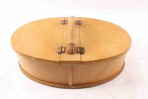 Old Painted Wood Sewing Basket Double Hinged Lid Cover