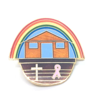Noah's Ark and Rainbow Pin Cross Pink Ribbon Breast Cancer Awareness Lapel - Picture 1 of 3