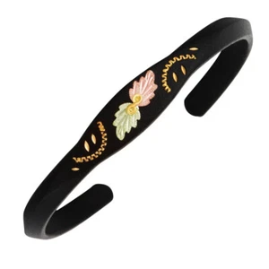 Black Powder Coated Cuff Bracelet with Black Hills Gold Leaves - Picture 1 of 1