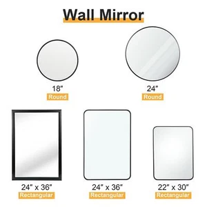 Round/Rectangular Wall Mirror Black Metal Frame For Home and Bathroom Wall Decor - Picture 1 of 52